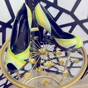Nadara yellow, black and sea foam green sandal